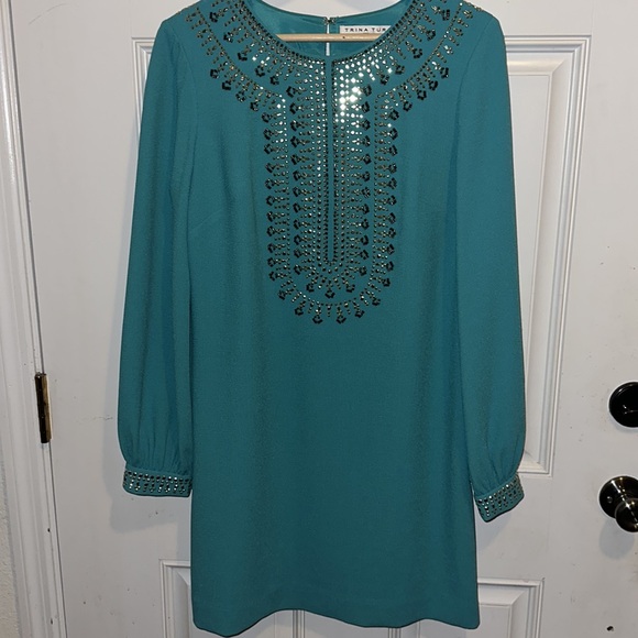 Trina Turk Women's Kapono Long Sleeve Embellished Classic Crepe Dress Sz 6 - Picture 9 of 11